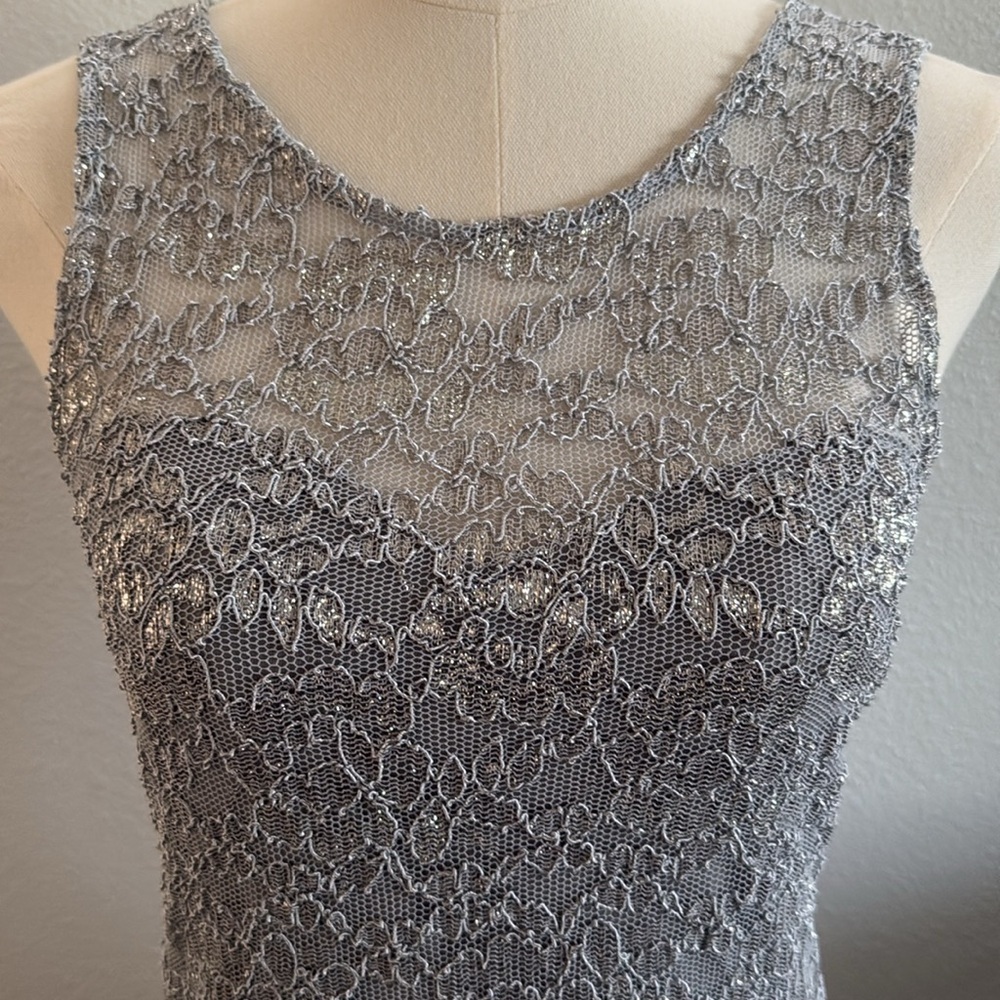 Hanky Panky Vintage Silver Lace Tank Top Size Medium - Picture 2 of 7